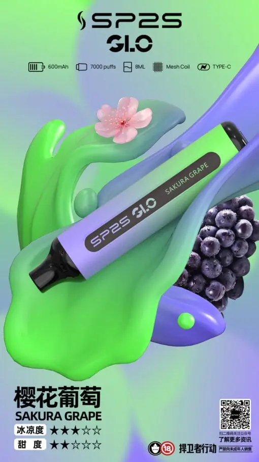 DM_20250516180412_011.webp SP2S GLO 系列 7000口 | 漸層外觀設計穩定霧化輸出 潮流霧化機身果香還原細膩