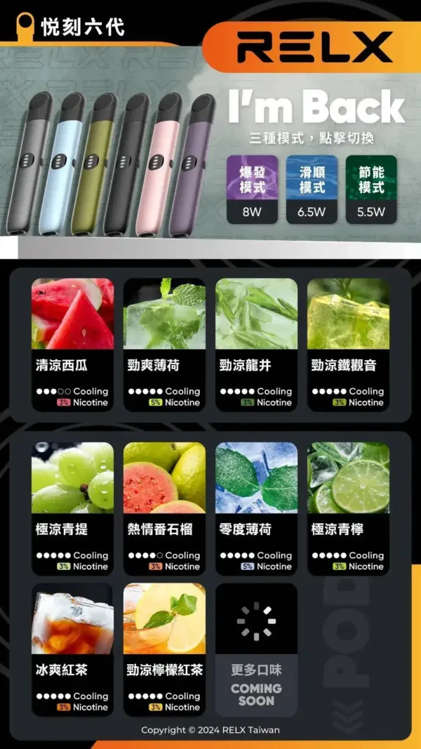 WPS图片1-1.webp 超值福利【滿3加購350送主機 / 滿10送2】RELX 悅刻 六代通用煙彈 | 打造如羽毛般輕盈卻層次飽滿的吸吮節奏 果香層次清晰還原度高