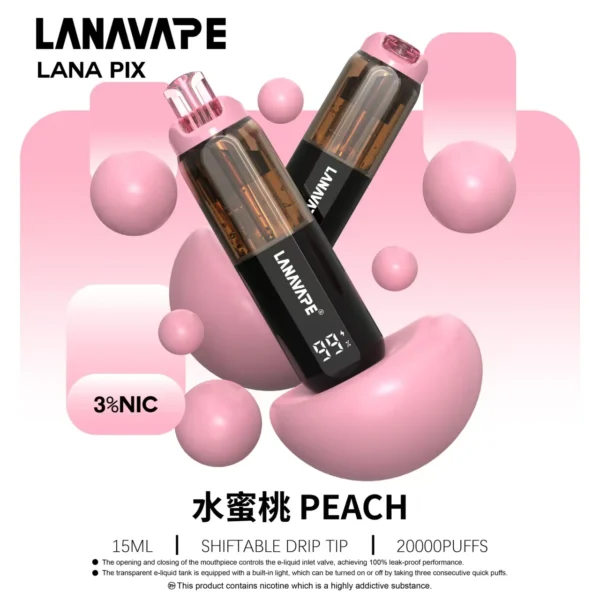 LANA-PIX-閃光彈-一次性20000口-水蜜桃 LANA PIX 20000口拋棄式電子煙|大容量規格設計 獨特摺疊吸嘴搭配旗艦級使用體驗