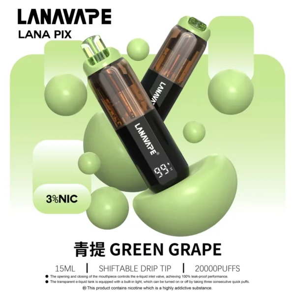 LANA-PIX-閃光彈-一次性20000口-青提 LANA PIX 20000口拋棄式電子煙|大容量規格設計 獨特摺疊吸嘴搭配旗艦級使用體驗